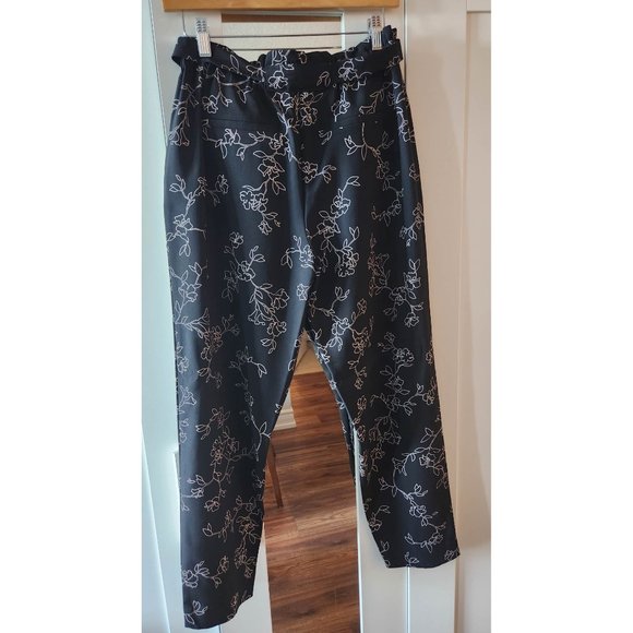 2 FOR $15! NWOT Reitmans Black Pants with White Print, Tie Waist, Straight-leg - Picture 2 of 7